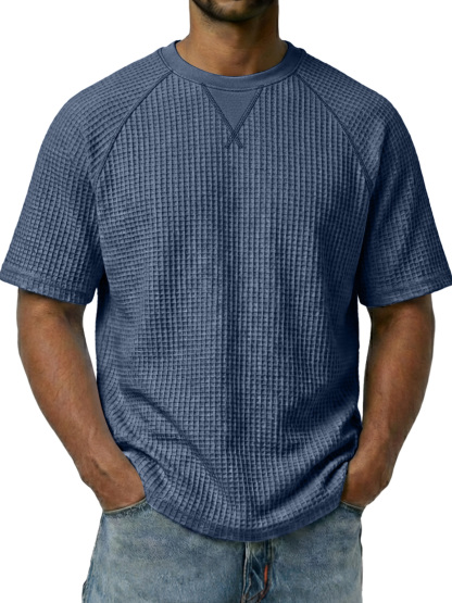 Men's Waffle-knit Crew Neck Raglan Sleeve Casual Short-sleeved T-shirt