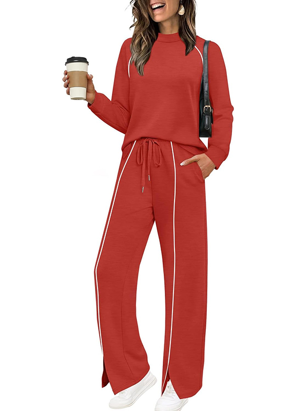 WIHOLL Lounge Sets for Women 2 Piece Fall Outfits 2025 Wide Leg Pant Matching Sets Womens Clothing
