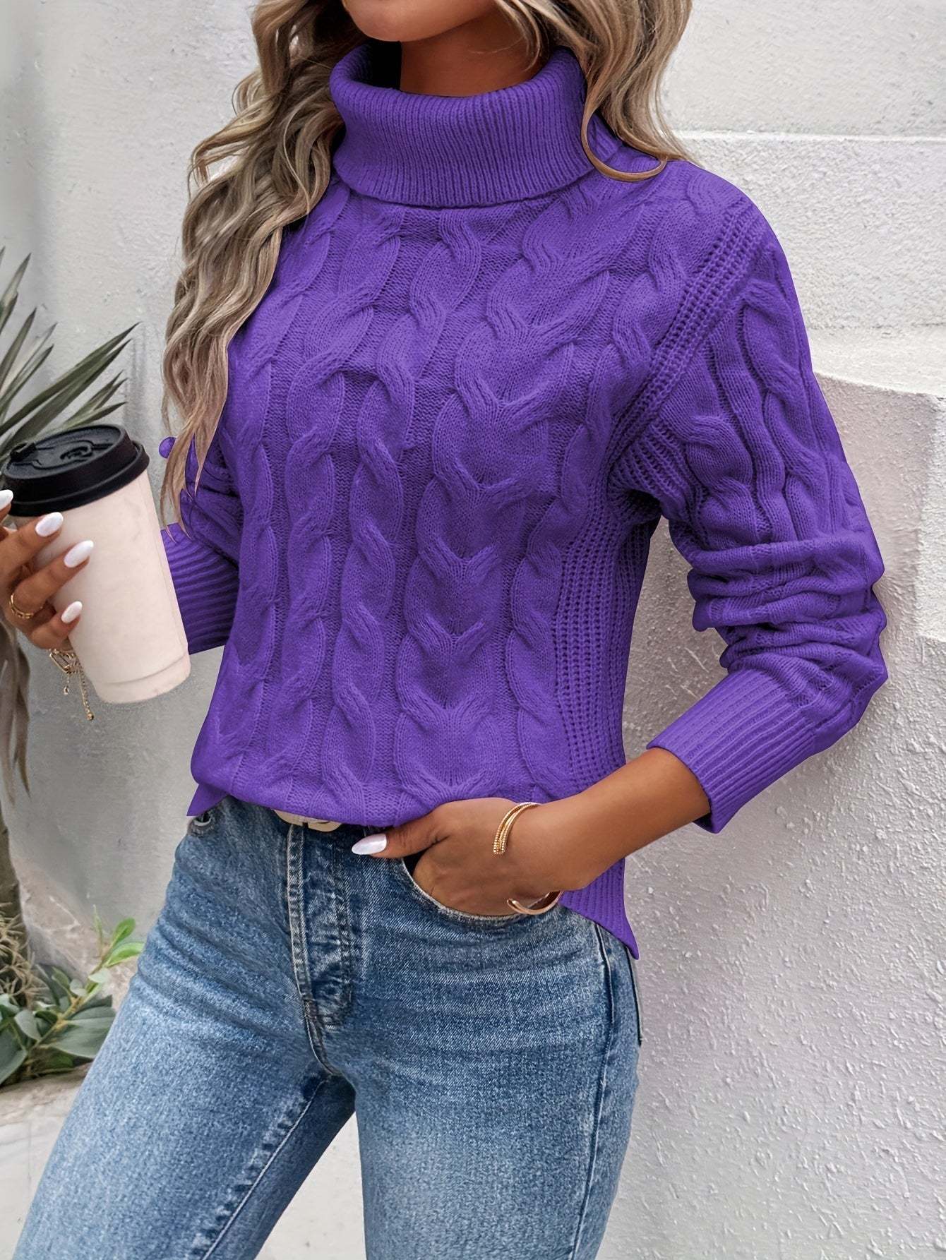 Elegant, textured, warm turtleneck sweater