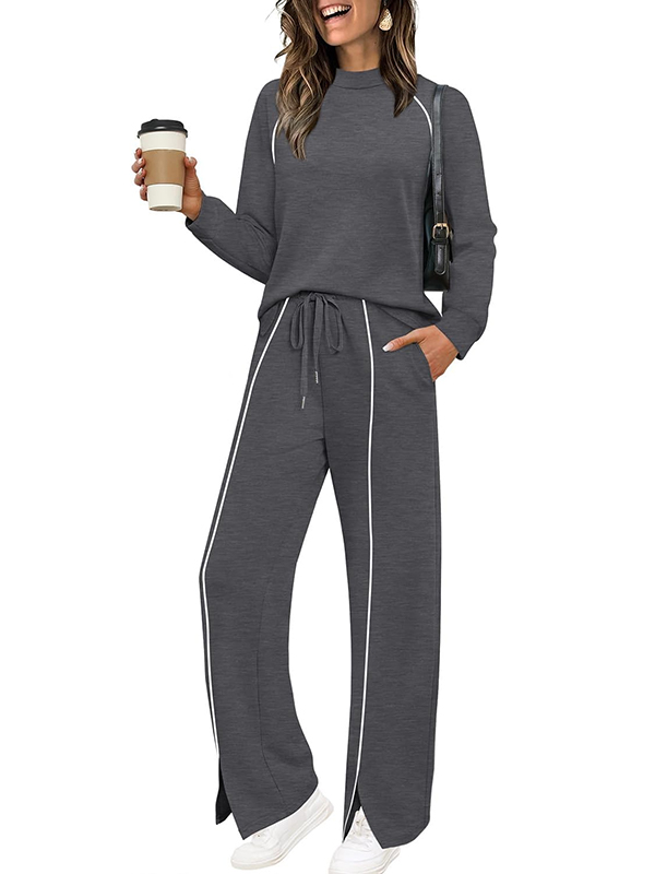WIHOLL Lounge Sets for Women 2 Piece Fall Outfits 2025 Wide Leg Pant Matching Sets Womens Clothing