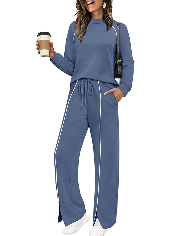 WIHOLL Lounge Sets for Women 2 Piece Fall Outfits 2025 Wide Leg Pant Matching Sets Womens Clothing