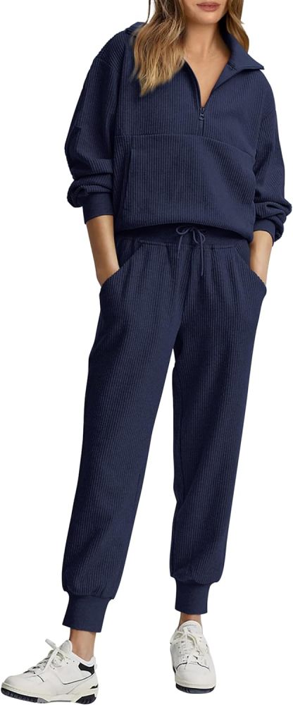 PRETTYGARDEN Womens 2 Piece Sweatsuits Set Long Sleeve Half Zip Pullover Sweatshirt Joggers Sweatpants Fall Outfits Tracksuit
