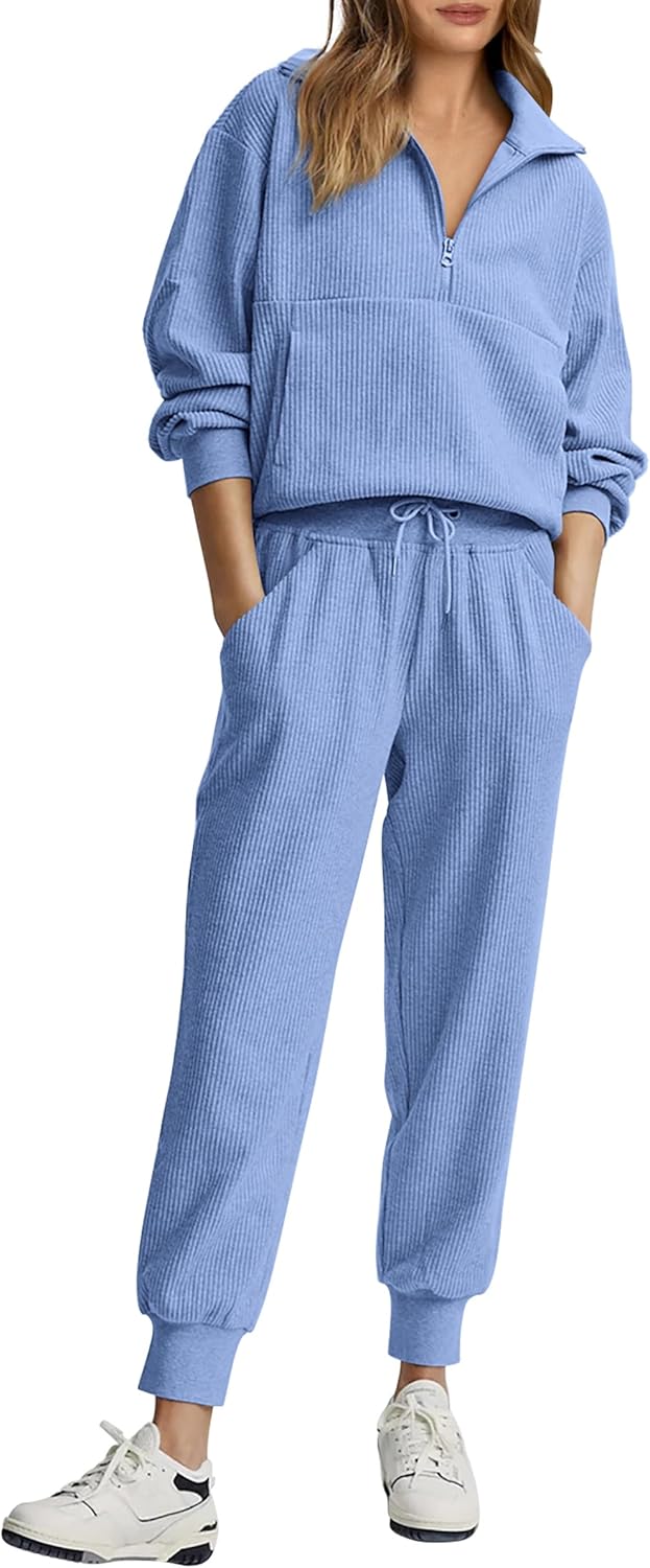 PRETTYGARDEN Womens 2 Piece Sweatsuits Set Long Sleeve Half Zip Pullover Sweatshirt Joggers Sweatpants Fall Outfits Tracksuit
