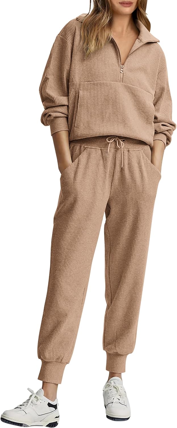 PRETTYGARDEN Womens 2 Piece Sweatsuits Set Long Sleeve Half Zip Pullover Sweatshirt Joggers Sweatpants Fall Outfits Tracksuit