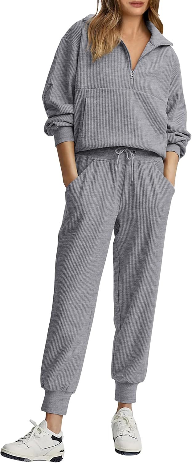 PRETTYGARDEN Womens 2 Piece Sweatsuits Set Long Sleeve Half Zip Pullover Sweatshirt Joggers Sweatpants Fall Outfits Tracksuit