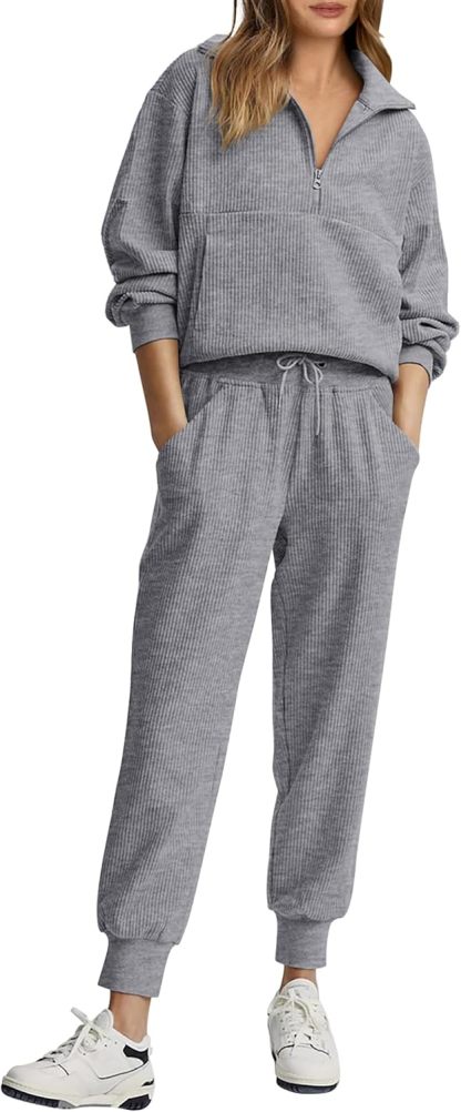 PRETTYGARDEN Womens 2 Piece Sweatsuits Set Long Sleeve Half Zip Pullover Sweatshirt Joggers Sweatpants Fall Outfits Tracksuit
