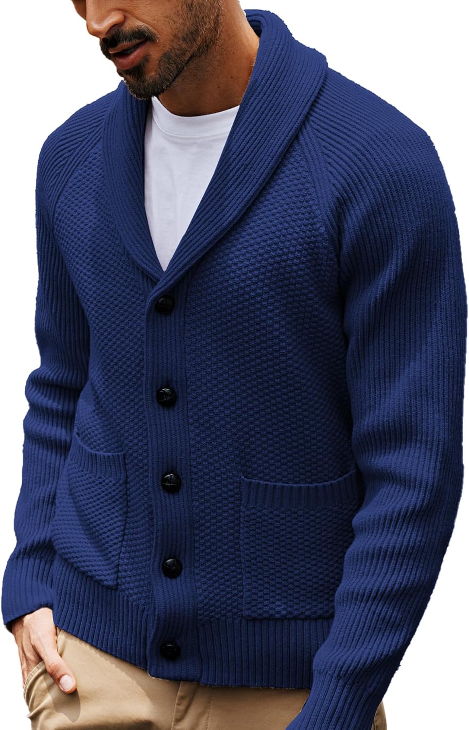 Men's Shawl Collar Button-Down Cardigan Knitted Textured Sweater