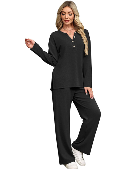 CLEARANCE SALE🔥Women's 2-piece casual suit with V-neck button-down tracksuit