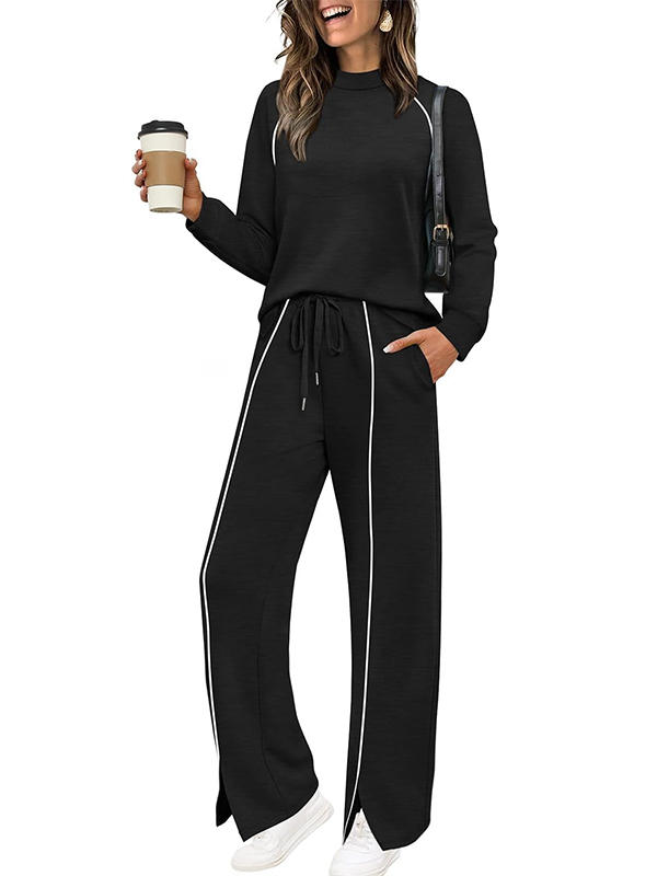 WIHOLL Lounge Sets for Women 2 Piece Fall Outfits 2025 Wide Leg Pant Matching Sets Womens Clothing
