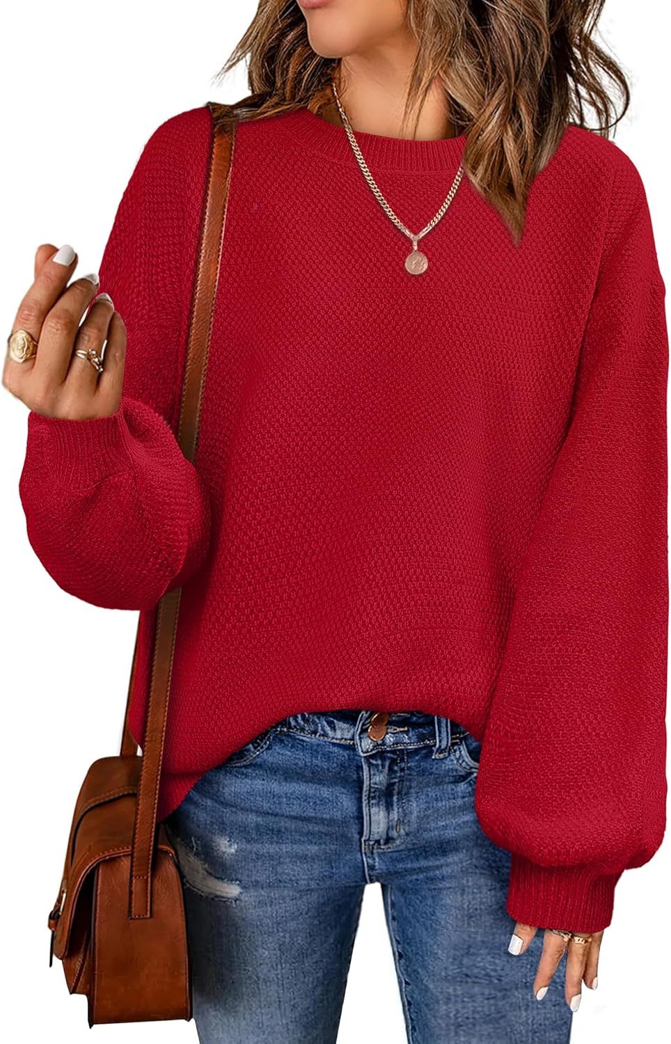 Women's Oversized Sweaters Fall Winter Trendy Crew Neck Pullover Sweater Long Sleeve Loose Heathered Knit Tops 2025