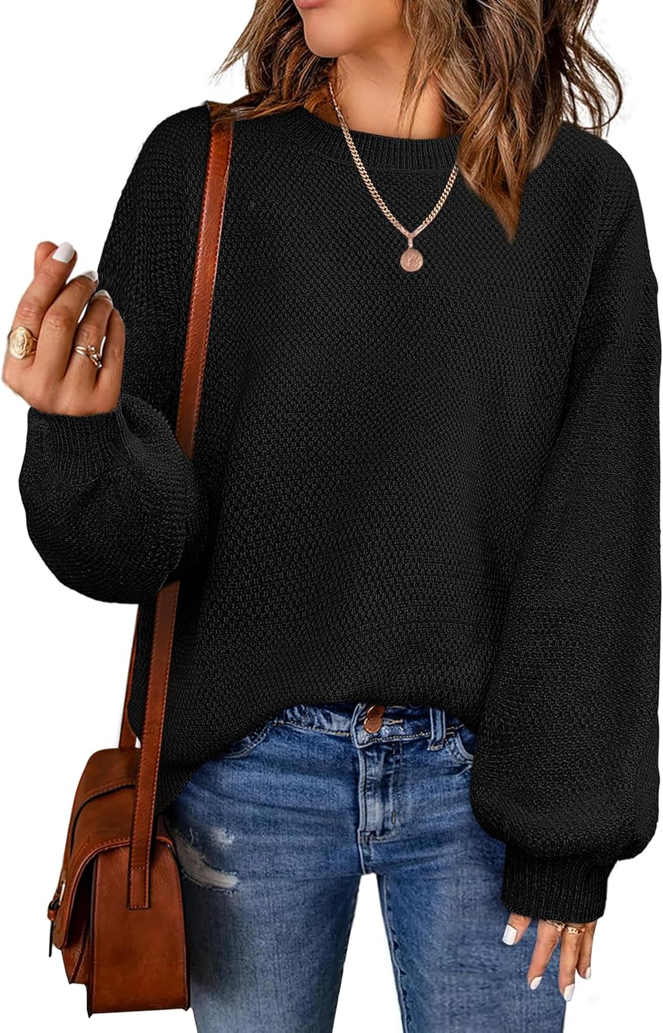 Women's Oversized Sweaters Fall Winter Trendy Crew Neck Pullover Sweater Long Sleeve Loose Heathered Knit Tops 2025