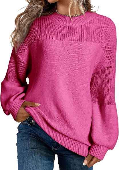 Dokotoo Women's Casual Long Sleeve Sweaters Loose Crewneck Knit Solid Pullover Sweater Jumper Tops
