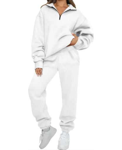 💖 New 💃 Women's Sweatsuits 2 Piece Outfits Long Sleeve Half Zip Pullover and Baggy Sweatpants with Pockets