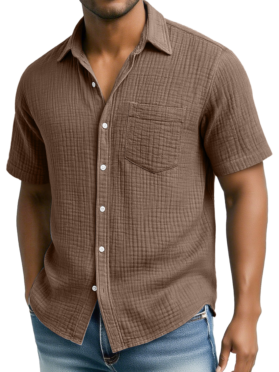 Men's Daily Pleated Texture Casual Pocket Comfort Short Sleeve Shirt