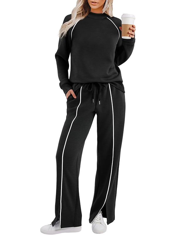 WIHOLL Lounge Sets for Women 2 Piece Fall Outfits 2025 Wide Leg Pant Matching Sets Womens Clothing