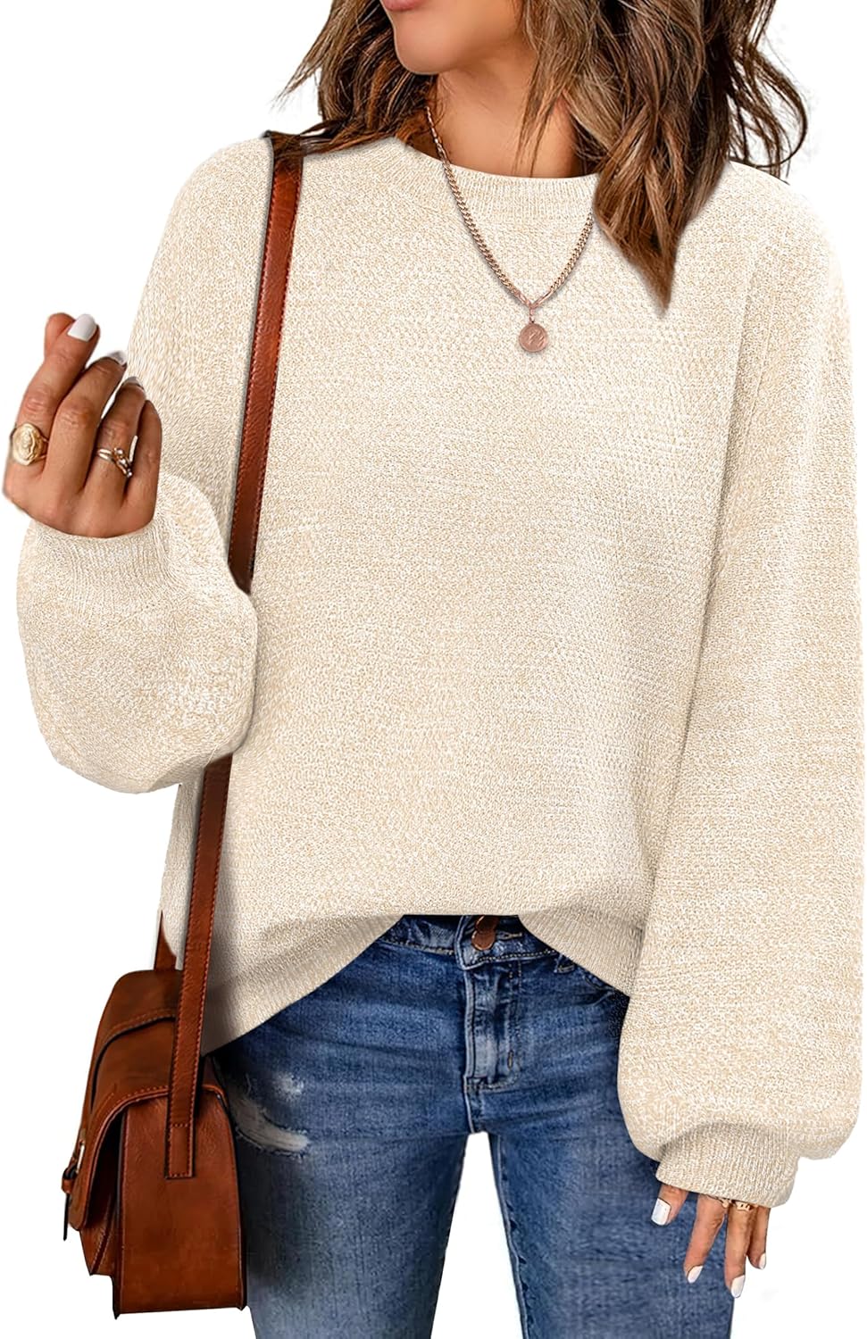 Women's Oversized Sweaters Fall Winter Trendy Crew Neck Pullover Sweater Long Sleeve Loose Heathered Knit Tops 2025