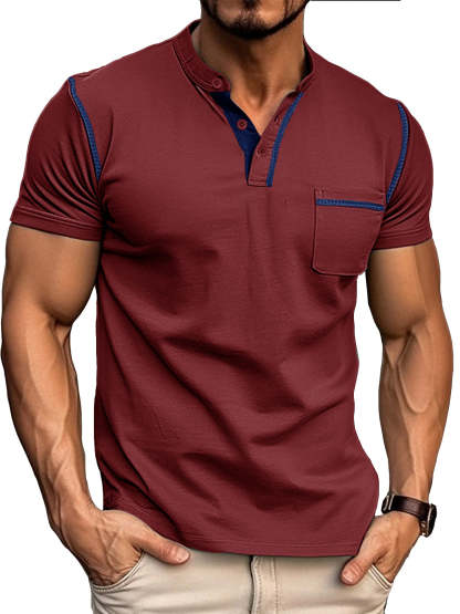 Men's Fashion Cotton Short Sleeve Henley Shirt