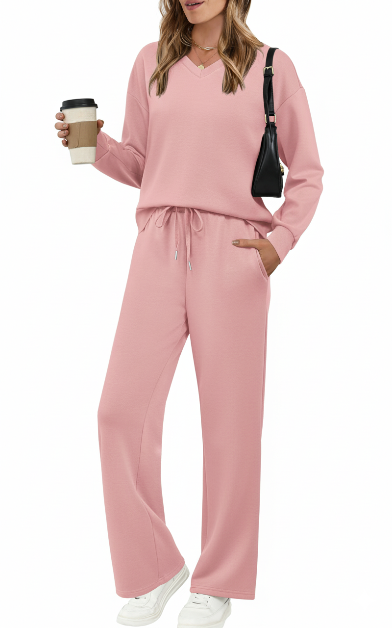 CLEARANCE SALE🔥Women's V-neck 2 Piece Sets Sweatshirt Casual Travel Outfits