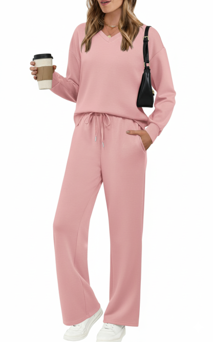 CLEARANCE SALE🔥Women's V-neck 2 Piece Sets Sweatshirt Casual Travel Outfits