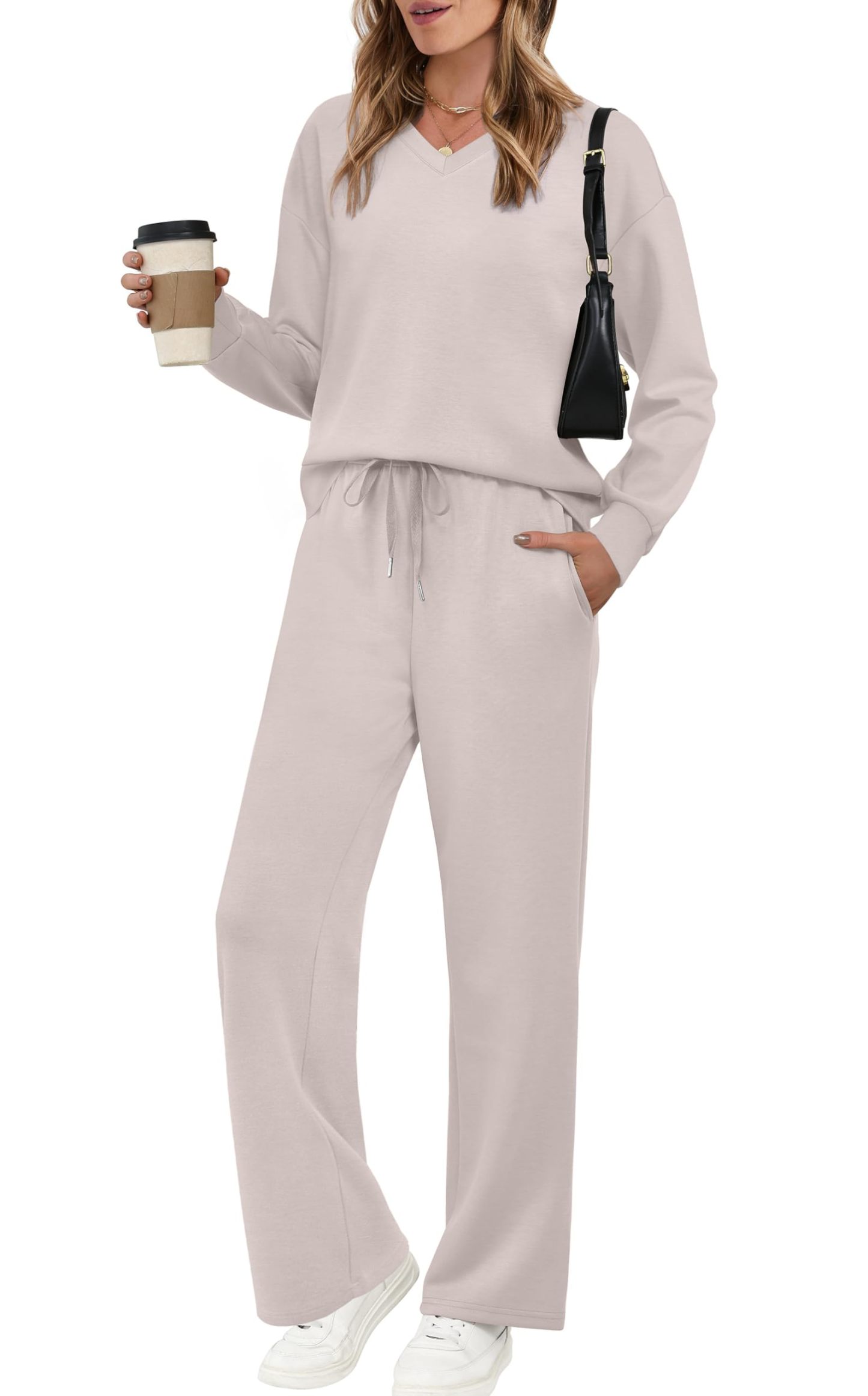 CLEARANCE SALE🔥Women's V-neck 2 Piece Sets Sweatshirt Casual Travel Outfits