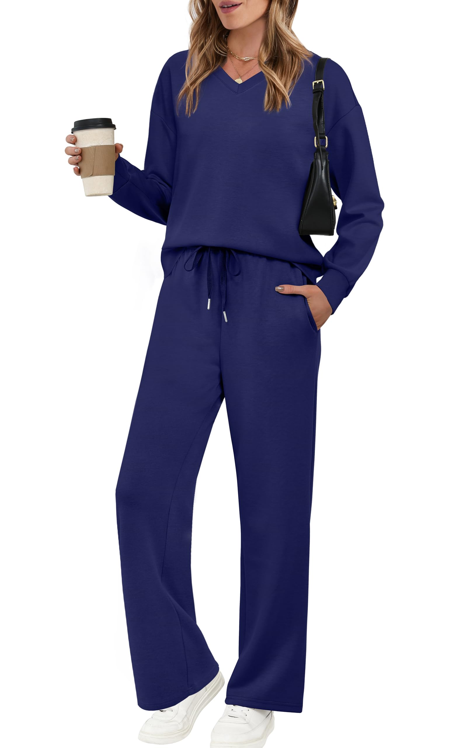 CLEARANCE SALE🔥Women's V-neck 2 Piece Sets Sweatshirt Casual Travel Outfits