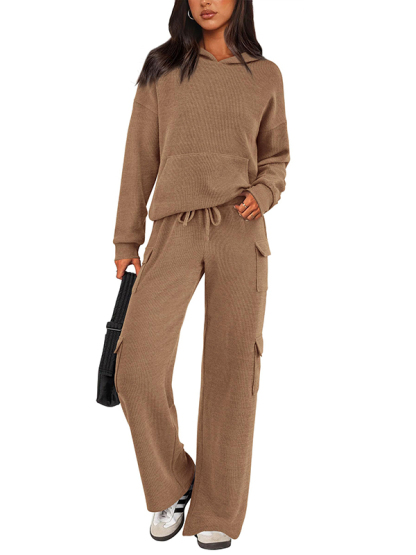 NEW 🔥 Women's Two Piece Crew Neck Hooded Sweatshirt Work Pants Casual Set