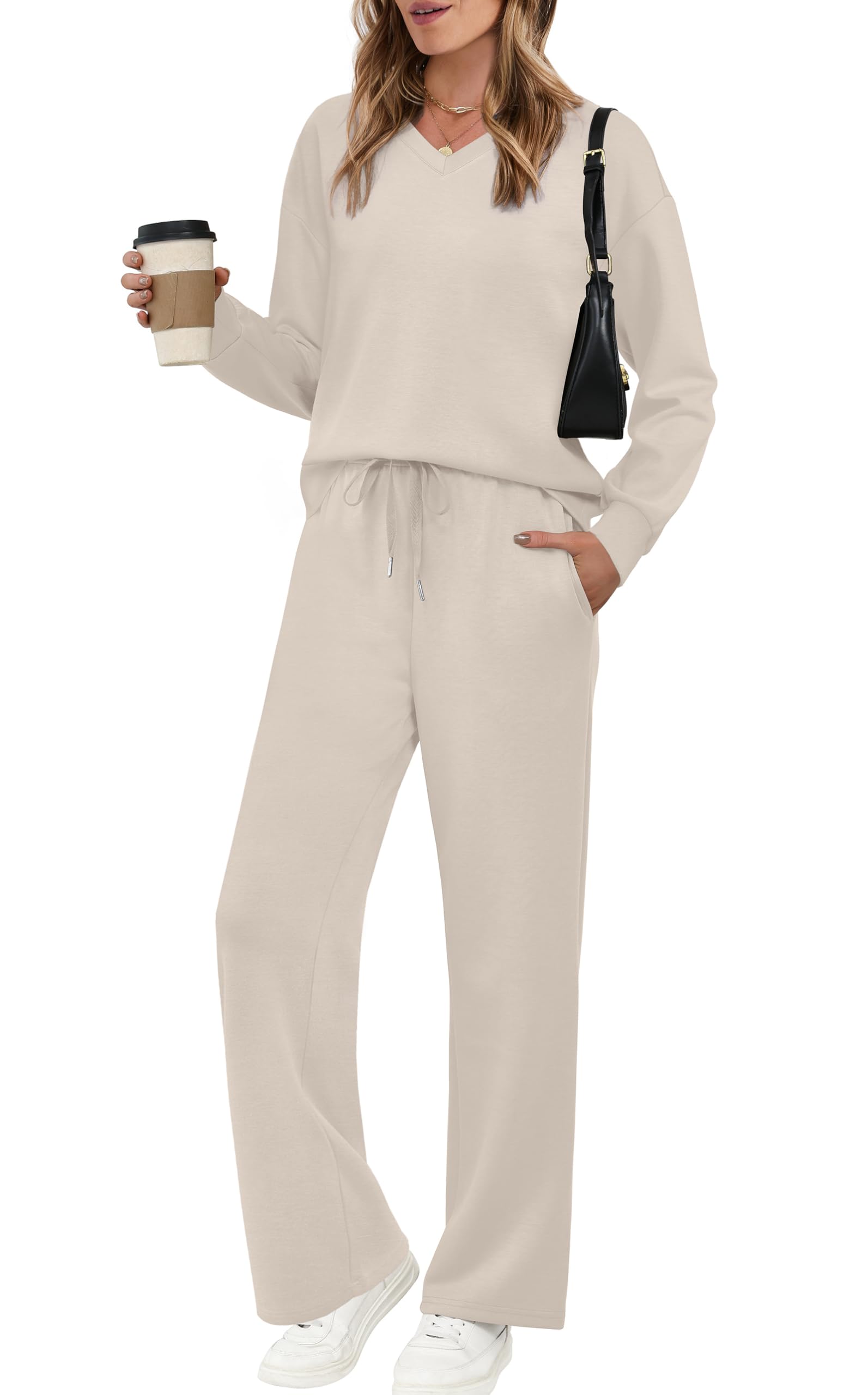 CLEARANCE SALE🔥Women's V-neck 2 Piece Sets Sweatshirt Casual Travel Outfits