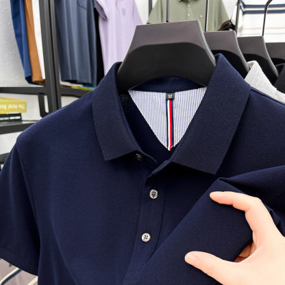 2025 Men's New Solid Color Cotton Casual Polo Shirt
