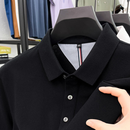 2025 Men's New Solid Color Cotton Casual Polo Shirt