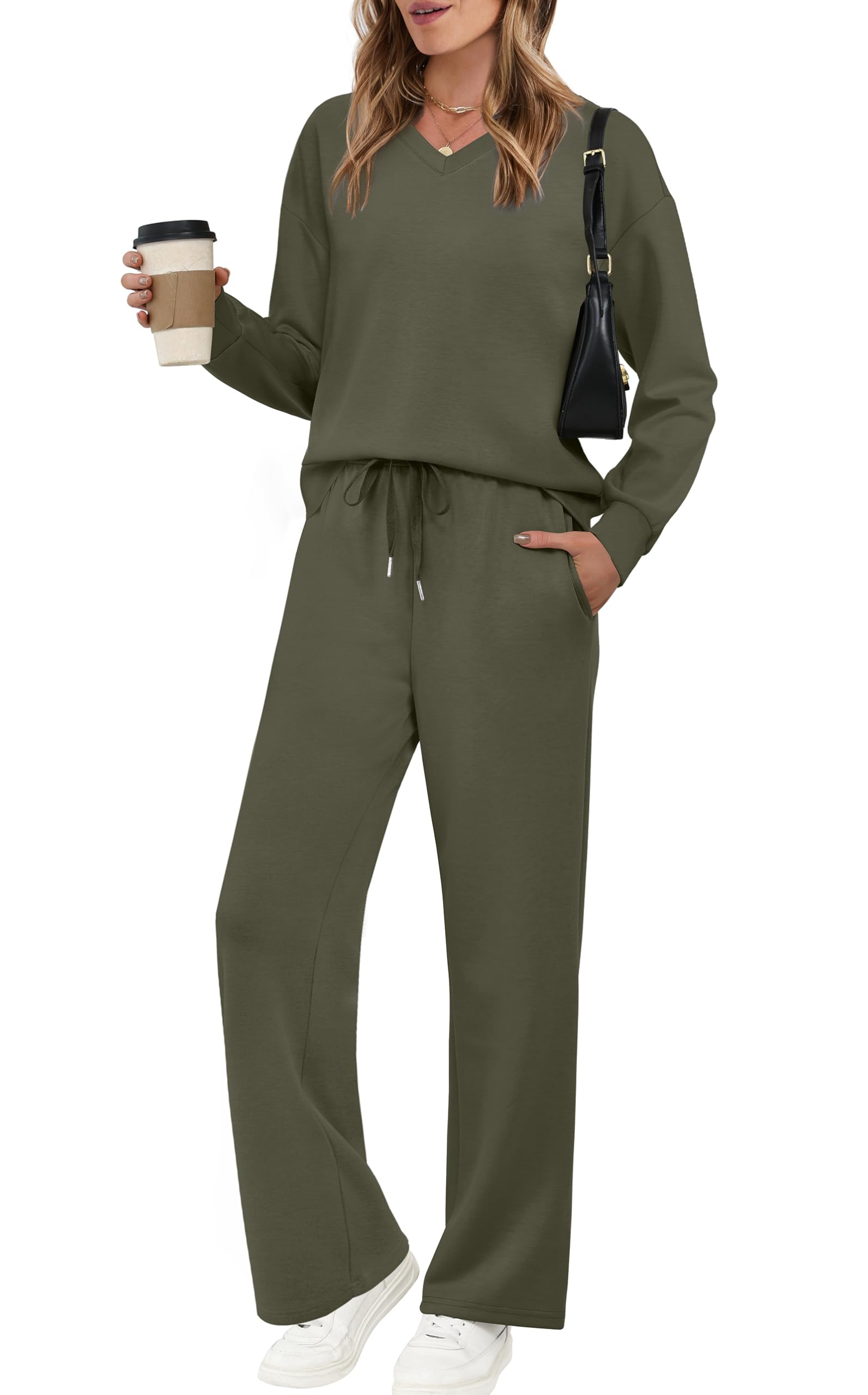 CLEARANCE SALE🔥Women's V-neck 2 Piece Sets Sweatshirt Casual Travel Outfits
