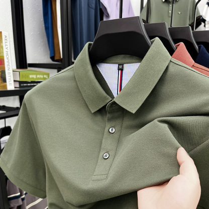 2025 Men's New Solid Color Cotton Casual Polo Shirt