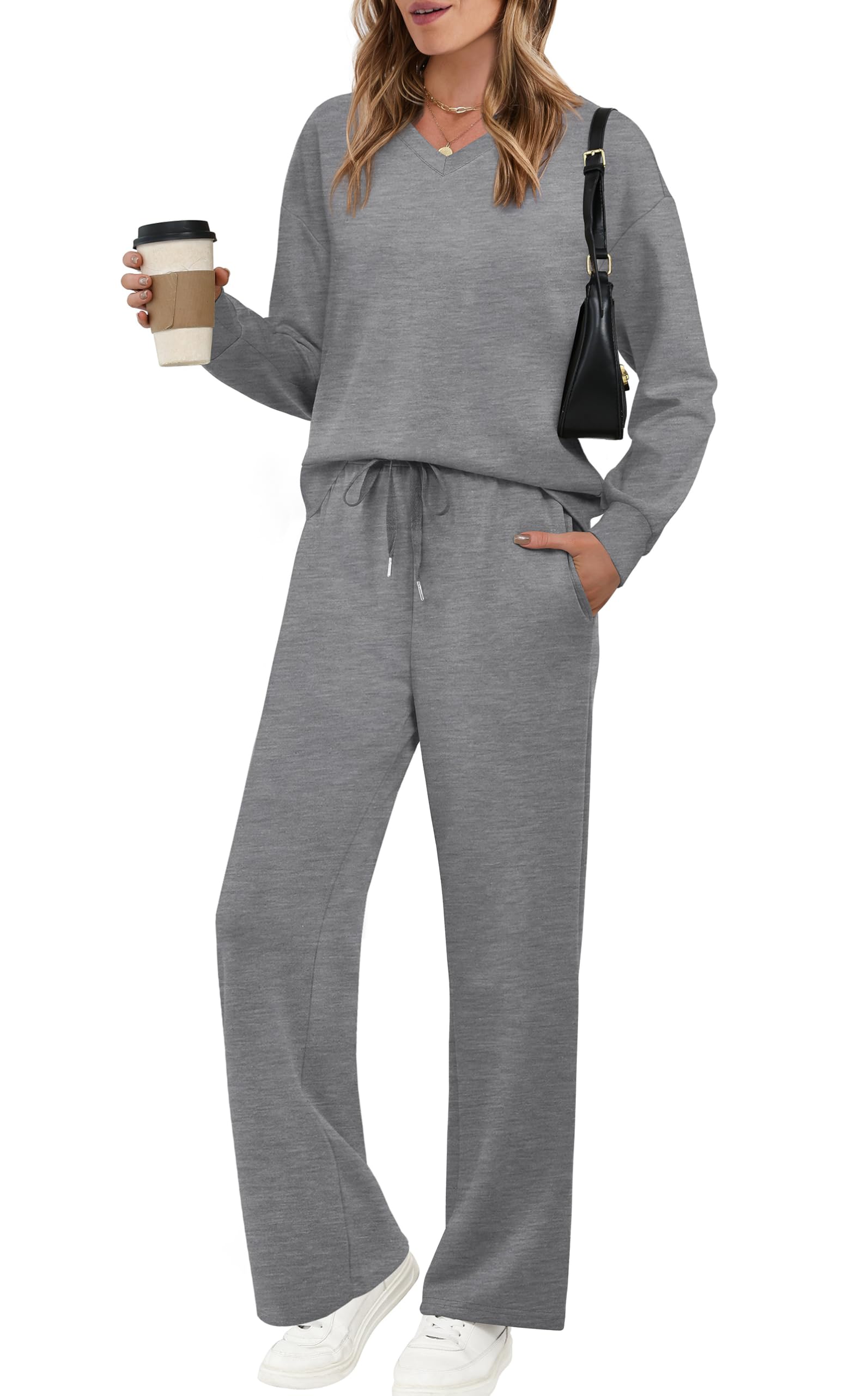 CLEARANCE SALE🔥Women's V-neck 2 Piece Sets Sweatshirt Casual Travel Outfits