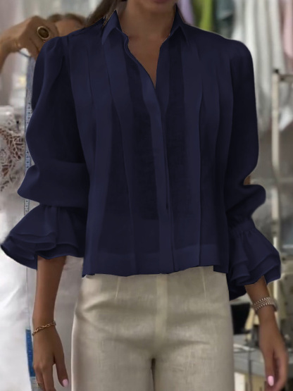 Women's Solid Color Lapel Long Sleeve Casual Loose Linen Cardigan Top