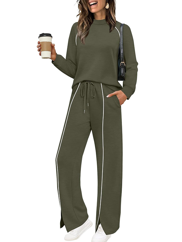 WIHOLL Lounge Sets for Women 2 Piece Fall Outfits 2025 Wide Leg Pant Matching Sets Womens Clothing