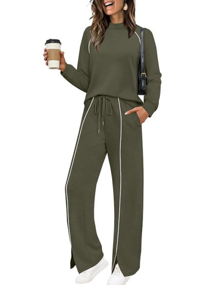 WIHOLL Lounge Sets for Women 2 Piece Fall Outfits 2025 Wide Leg Pant Matching Sets Womens Clothing