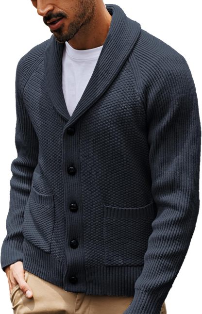 Men's Shawl Collar Button-Down Cardigan Knitted Textured Sweater