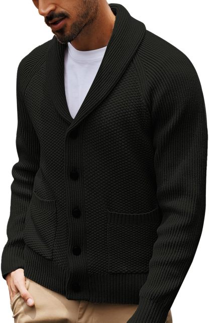 Men's Shawl Collar Button-Down Cardigan Knitted Textured Sweater