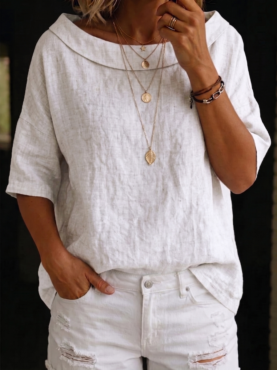 🔥CLEARANCE SALE🔥Minimalist Retro Boat-neck Cotton-linen Blouse