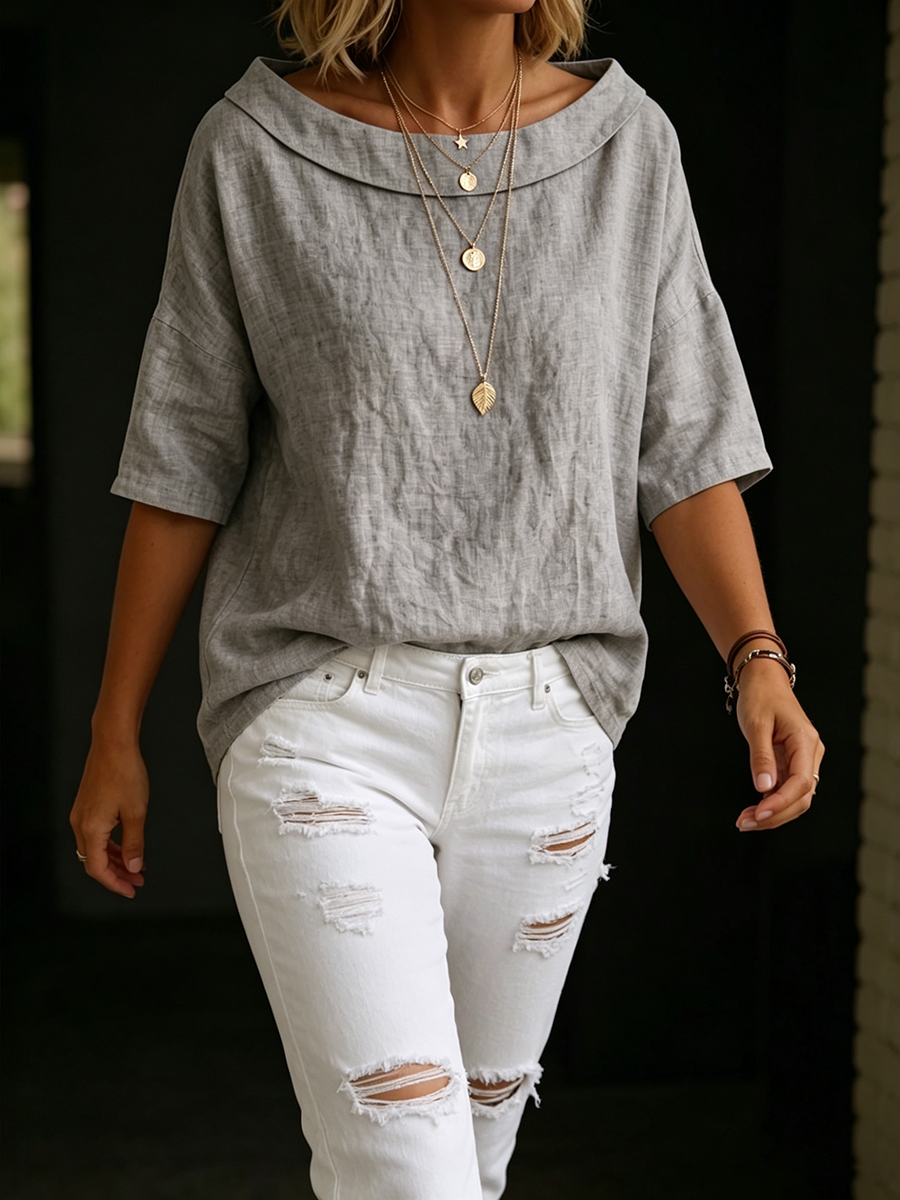 🔥CLEARANCE SALE🔥Minimalist Retro Boat-neck Cotton-linen Blouse