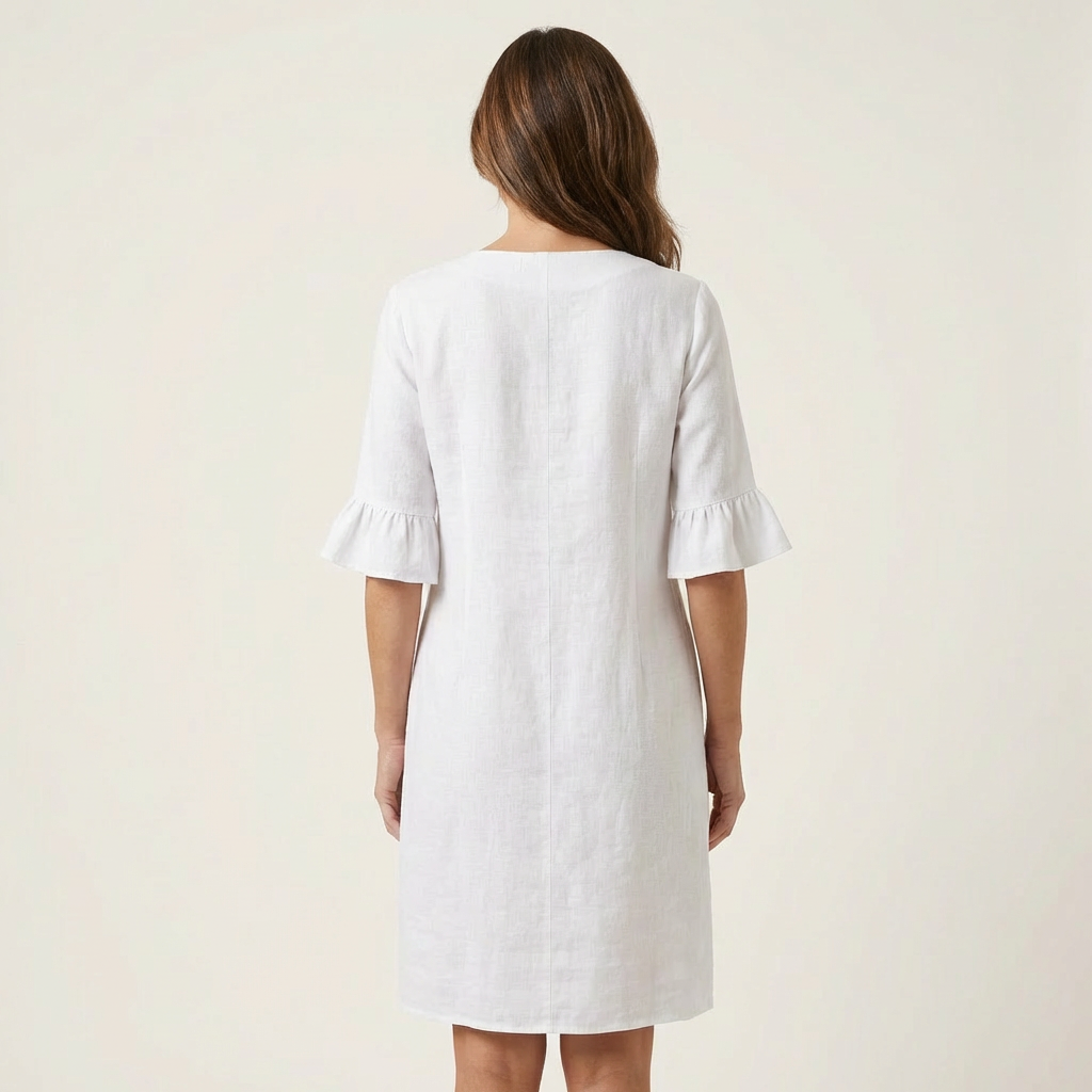  New Arrivals🔥Rileya | Cotton-Linen Shift Dress with Button Front & Ruffle Sleeves