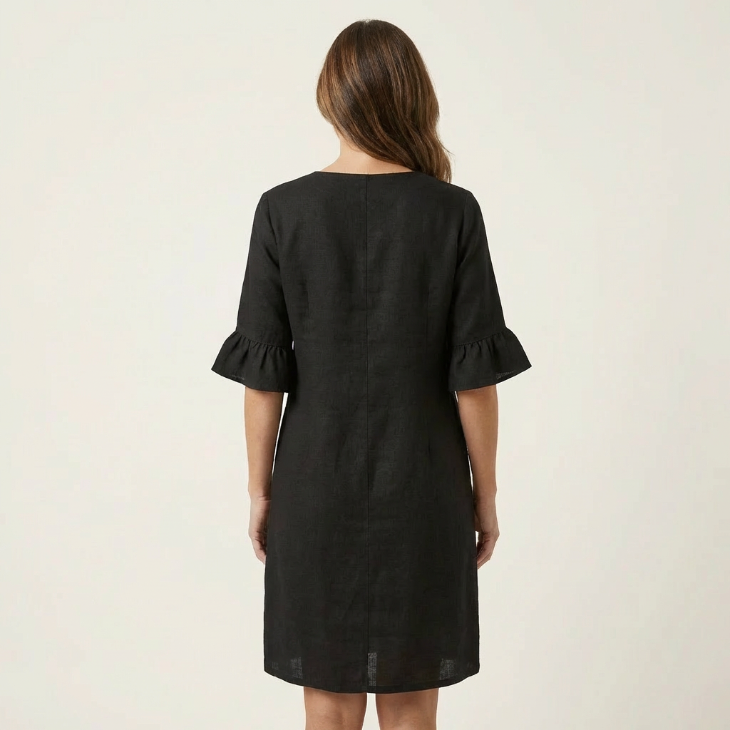  New Arrivals🔥Rileya | Cotton-Linen Shift Dress with Button Front & Ruffle Sleeves