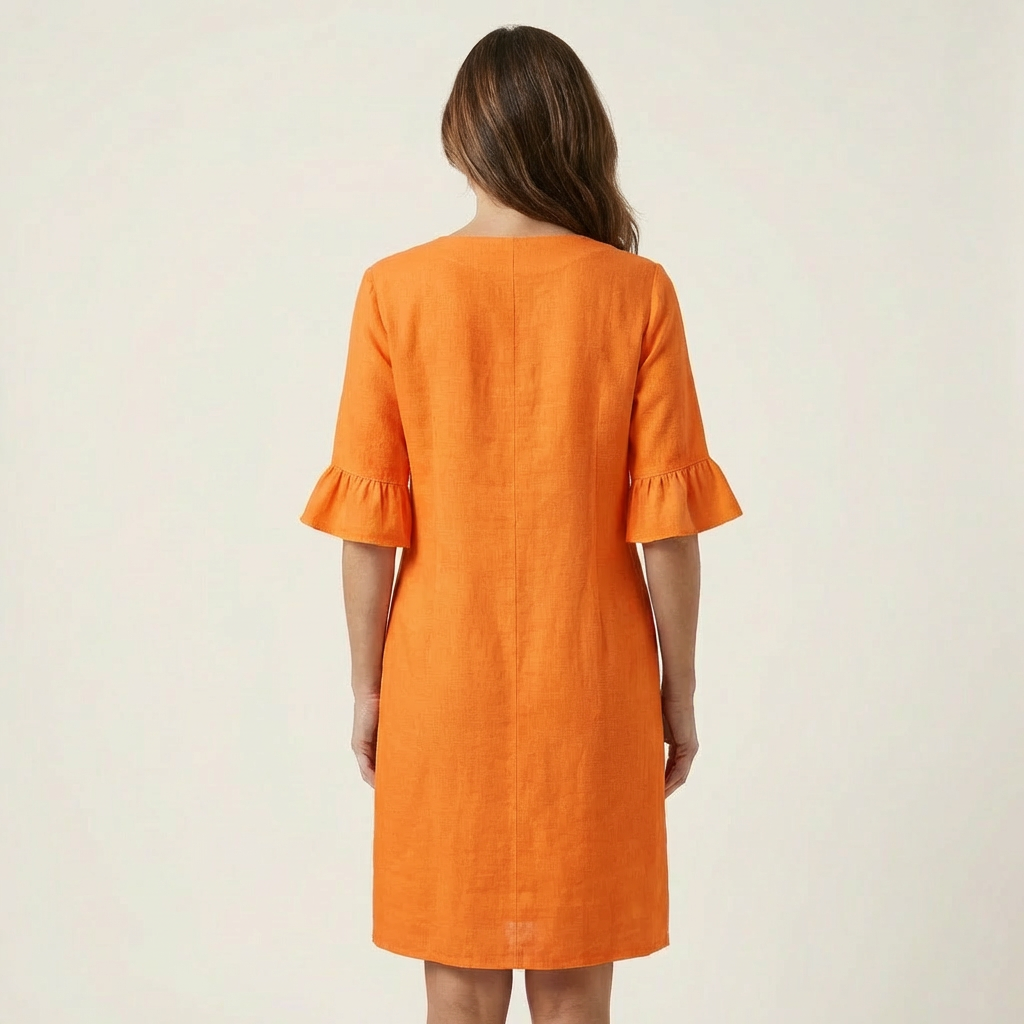  New Arrivals🔥Rileya | Cotton-Linen Shift Dress with Button Front & Ruffle Sleeves