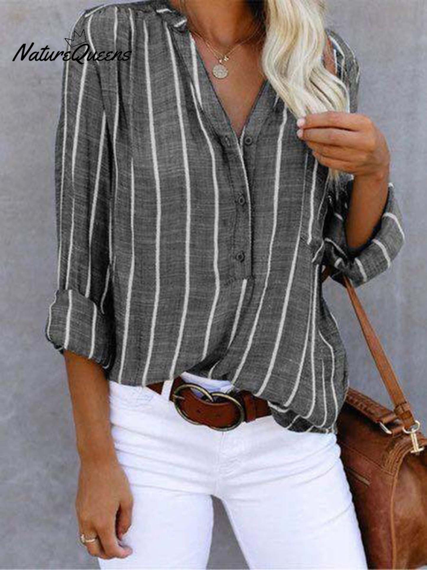 🔥CLEARANCE SALE🔥Women‘s Long Sleeve Blouse Ladies Fashion V-Neck Stripe Shirt