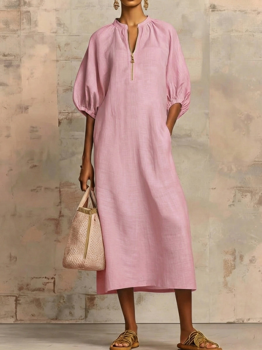 CLEARANCE SALE🔥 Stylish Zippered Loose Linen-cotton Midi Dress