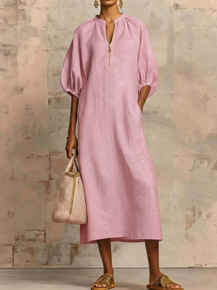 CLEARANCE SALE🔥 Stylish Zippered Loose Linen-cotton Midi Dress