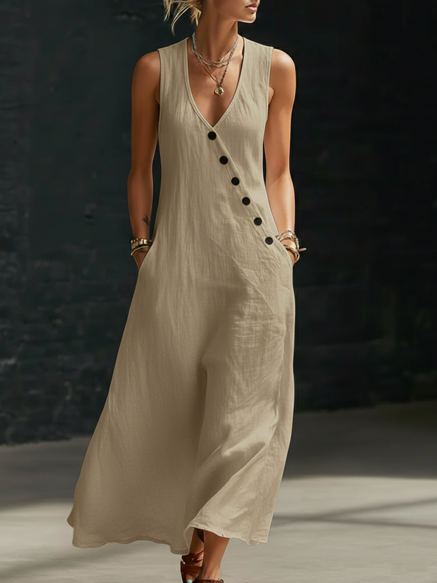 CLEARANCE SALE🔥 Comfortable Minimalist Button-Up Maxi Dress