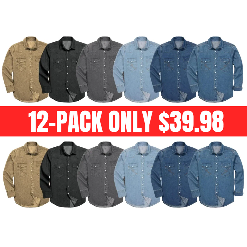 🔥Flash sale🔥Men's Long Sleeve Stone-Washed and Pre-Washed Denim Work Shirt