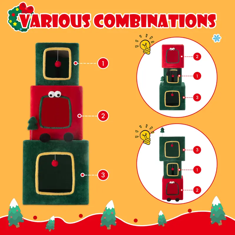 Spring Sale💥Christmas Tree Cat Tower with Ornament Balls & Cozy Condo