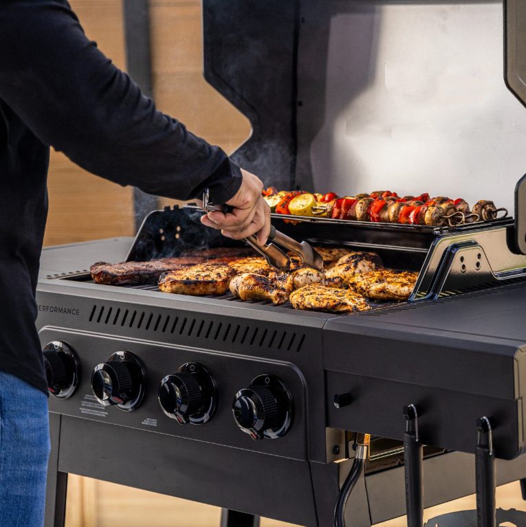 4 Burner Cart Gas Grill with Side Burner Black Gray