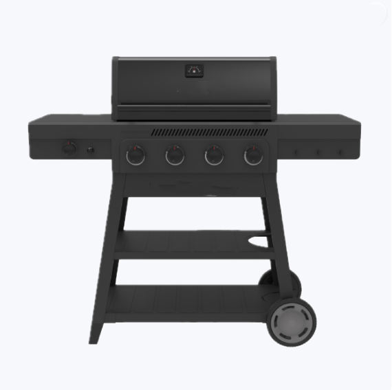 4 Burner Cart Gas Grill with Side Burner Black Gray